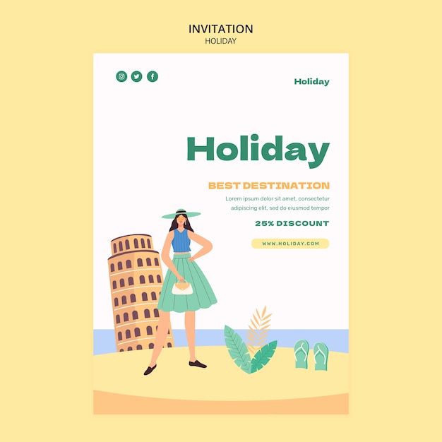 Flat design holiday concept invitation template