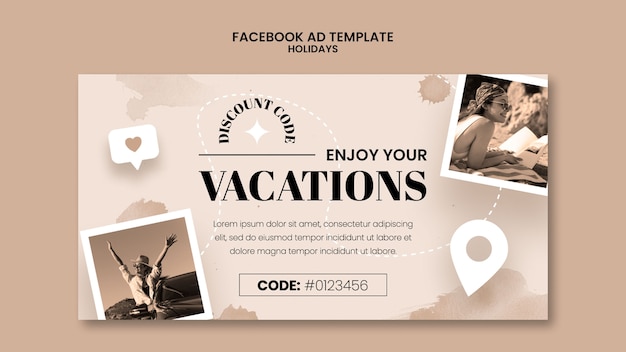 PSD gratuito modello di annuncio facebook per le vacanze di design piatto