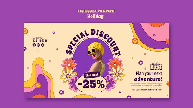 Free PSD flat design holiday facebook template