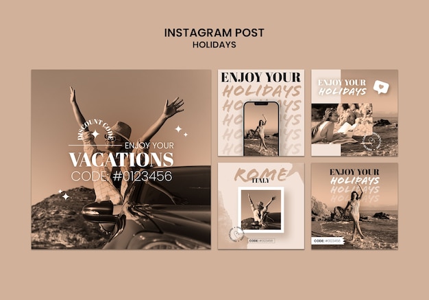 PSD gratuito modello di post instagram vacanza design piatto