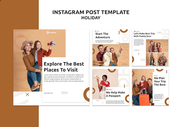 PSD gratuito design piatto per il design del modello di instagram per le vacanze