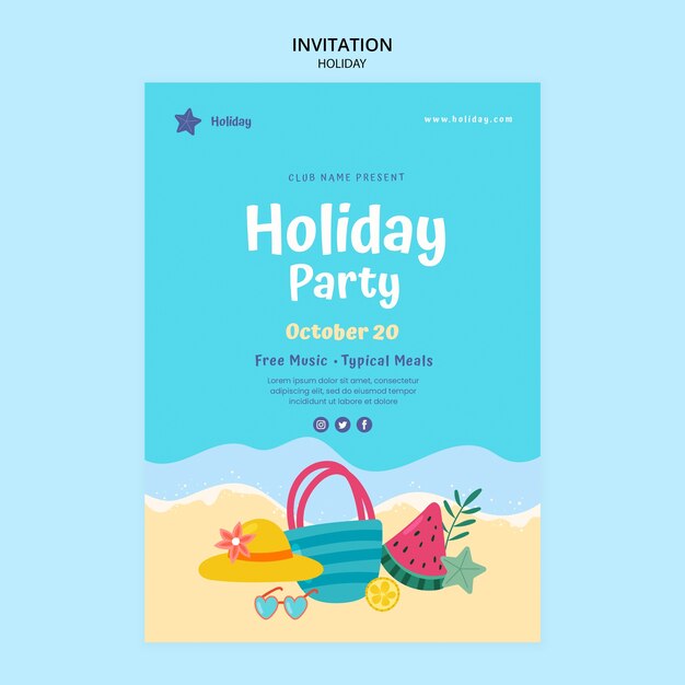 Free PSD flat design holiday invitation template