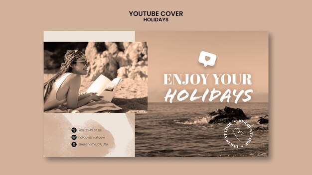 Free PSD flat design holiday youtube thumbnail template