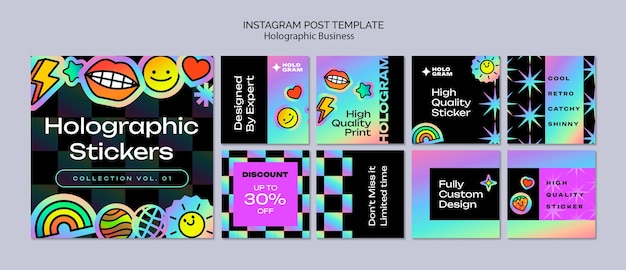 Flat design holographic stickers template