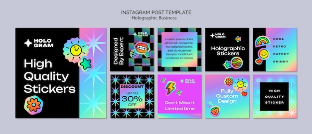 Free PSD flat design holographic stickers template