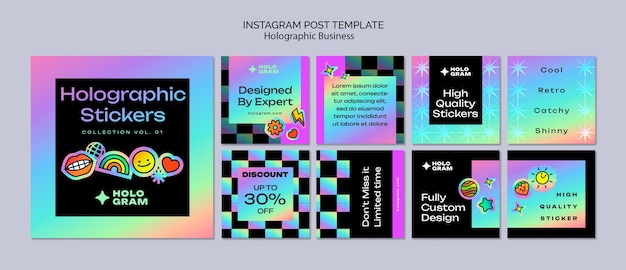 Flat design holographic stickers template