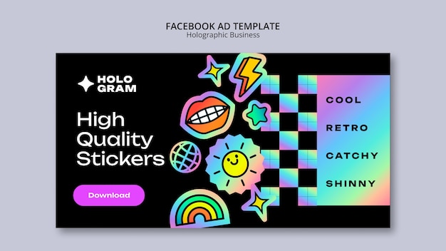 Flat design holographic stickers template