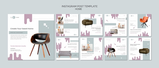 Flat design home design instagram post template