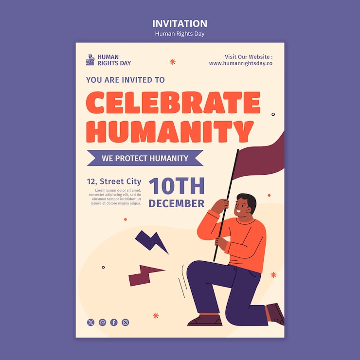 मुफ़्त PSD flat design human rights day  invitation