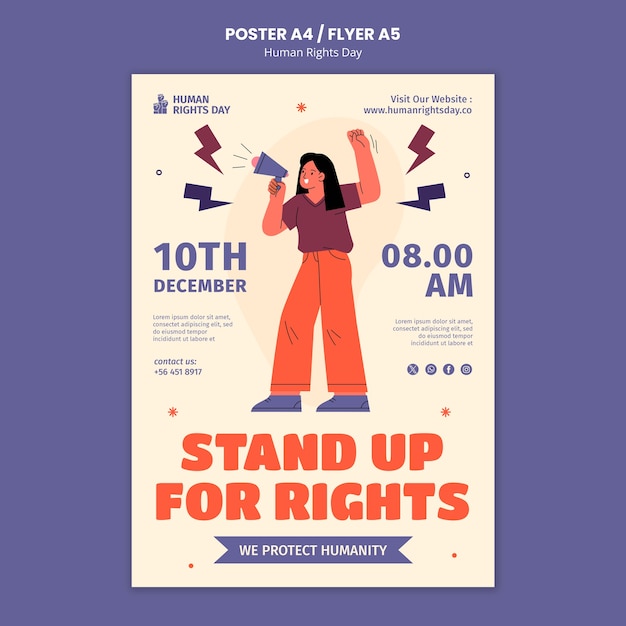 Free PSD flat design human rights day  poster