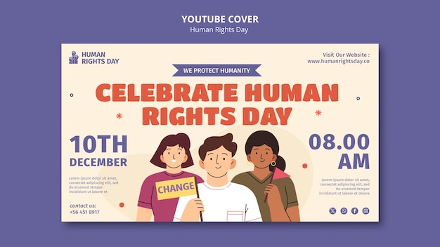 Бесплатный PSD Плоский дизайн обложки youtube ко дню прав человека