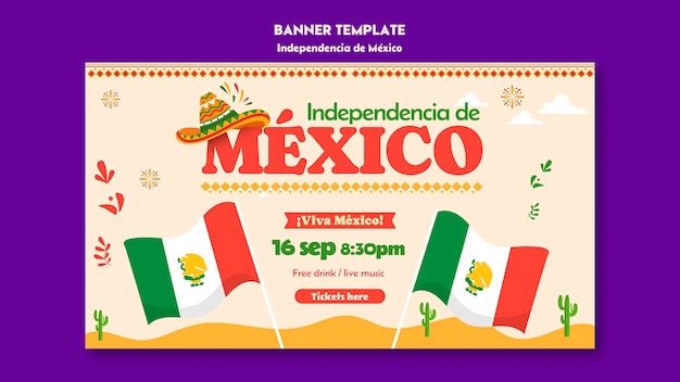 Free PSD flat design  independencia de mexico template design