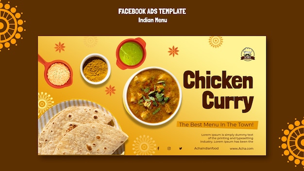 Free PSD flat design indian food template