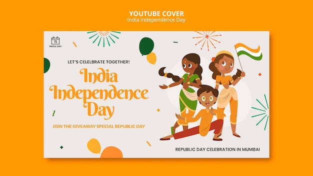 Free PSD flat design indian independence day template