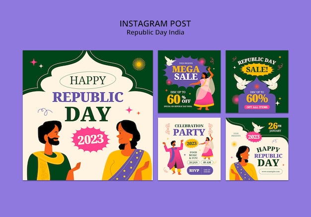 Flat design indian republic day template