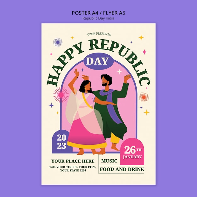 Flat design indian republic day template