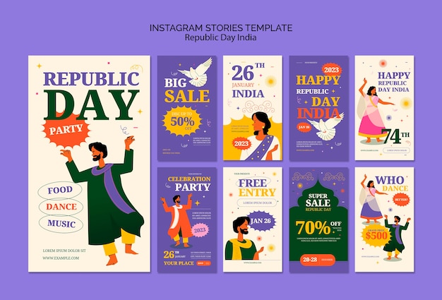 Free PSD flat design indian republic day template