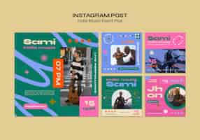 무료 PSD 평면 디자인 인디 음악 instagram 포스트 세트