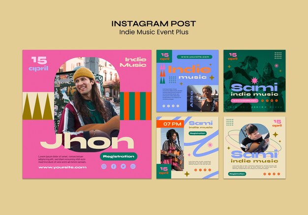 Плоский дизайн инди-музыки в instagram посты