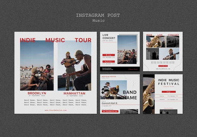 Free PSD flat design indie music instagram posts