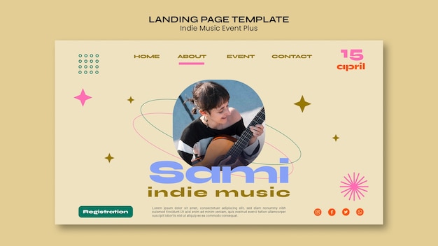 PSD gratuito modello di landing page di musica indie dal design piatto