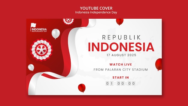 無料PSD フラットデザインインドネシア独立記念日テンプレート