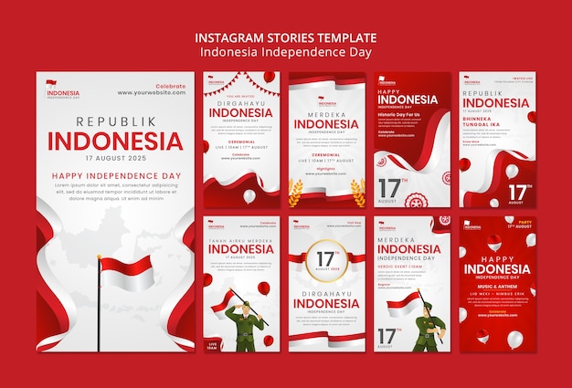 無料PSD フラットデザインインドネシア独立記念日テンプレート