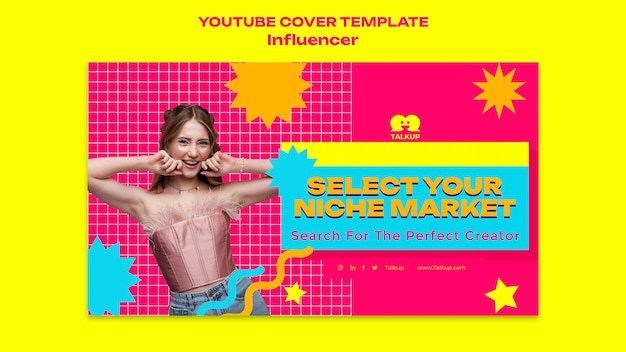 Бесплатный PSD Обложка youtube для влиятельного лица в плоском дизайне