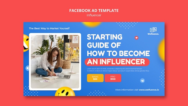 PSD gratuito modello di annuncio facebook influencer design piatto