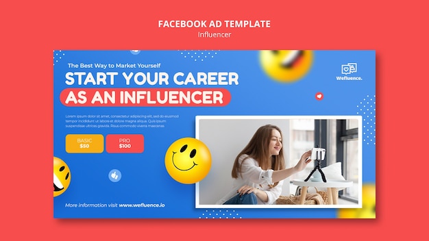 PSD gratuito modello di annuncio facebook influencer design piatto