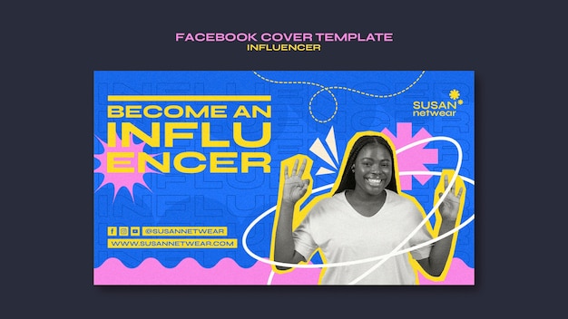 PSD gratuito copertina facebook di lavoro di influencer design piatto