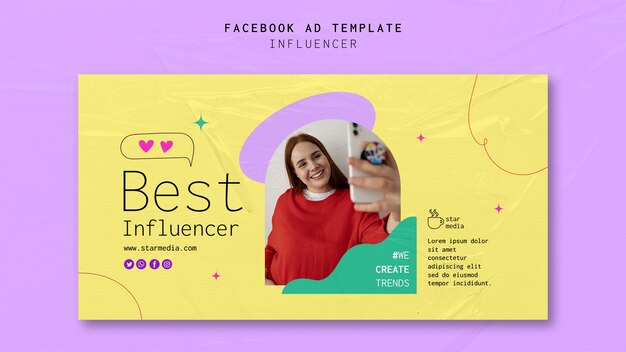 Плоский дизайн шаблона работы влиятельного лица facebook