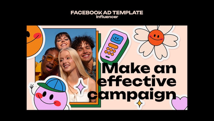 無料PSD フラットなデザインのインフルエンサーの仕事facebookテンプレート