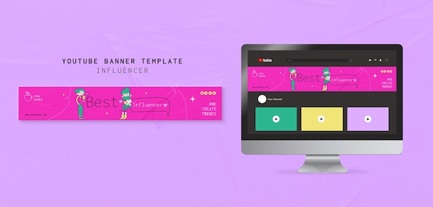 無料PSD フラットなデザインのインフルエンサーの仕事youtubeバナー