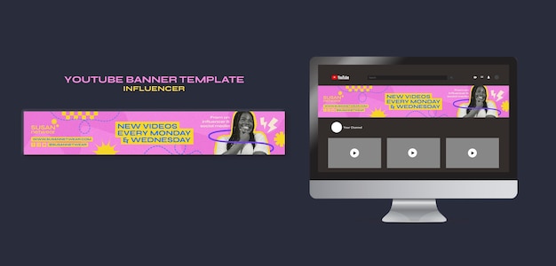 無料PSD フラットなデザインのインフルエンサーの仕事youtubeバナー