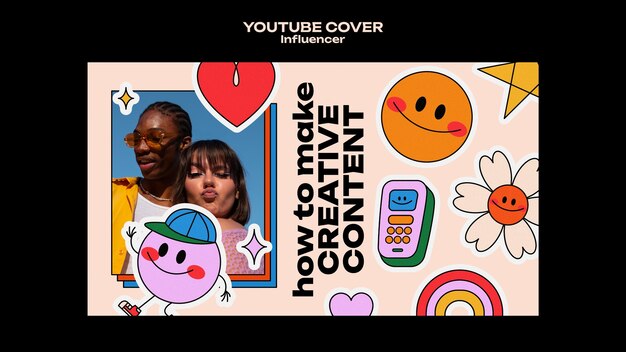 フラットなデザインのインフルエンサーの仕事youtubeカバーテンプレート