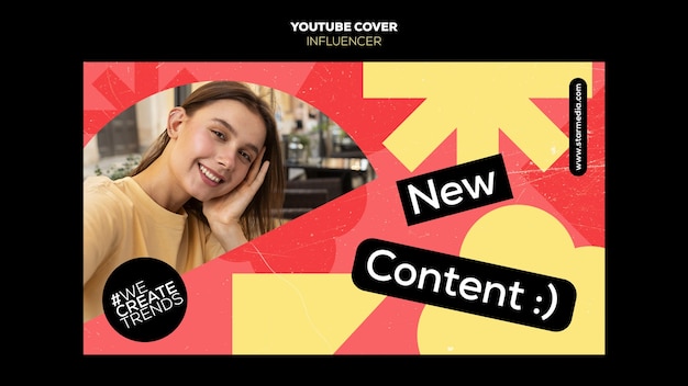 PSD gratuito copertina di youtube per il lavoro di influencer di design piatto