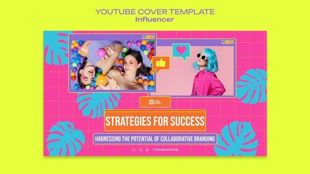 Copertina di youtube per il lavoro di influencer dal design piatto