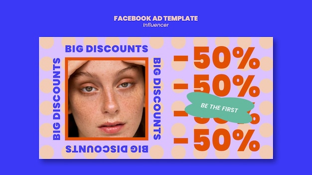 無料PSD フラットなデザインのインフルエンサー マーケティング facebook テンプレート