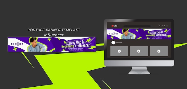 無料PSD フラットなデザインのインフルエンサー戦略 youtube バナー