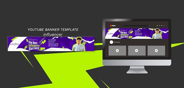 無料PSD フラットなデザインのインフルエンサー戦略 youtube バナー