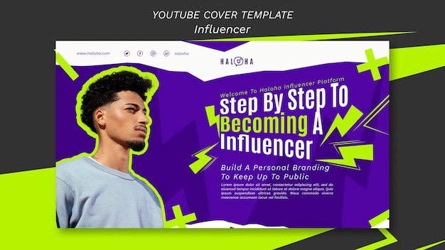 PSD gratuito copertina di youtube per la strategia di influencer di design piatto