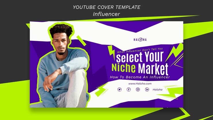 Free PSD flat design influencer strategy youtube cover