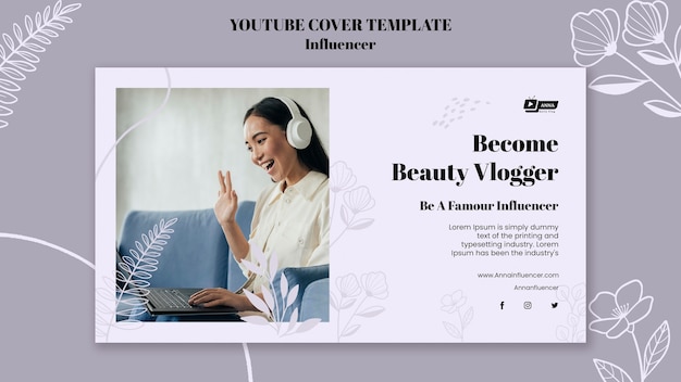 Flat design influencer youtube cover design template