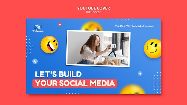 PSD gratuito modello di copertina di youtube influencer dal design piatto