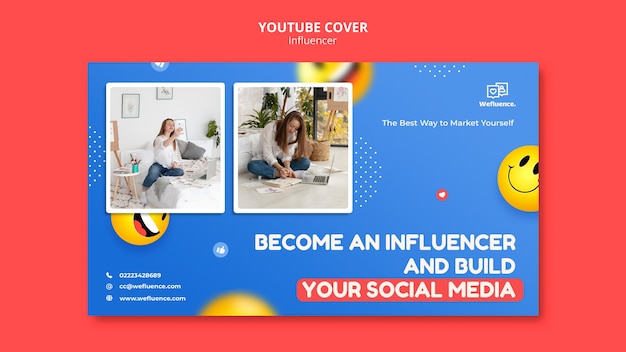 Flat design influencer youtube cover template