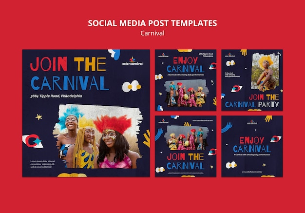 PSD gratuito modello di carnevale di post di instagram di design piatto