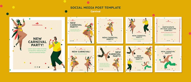 Modello di carnevale di post di instagram di design piatto