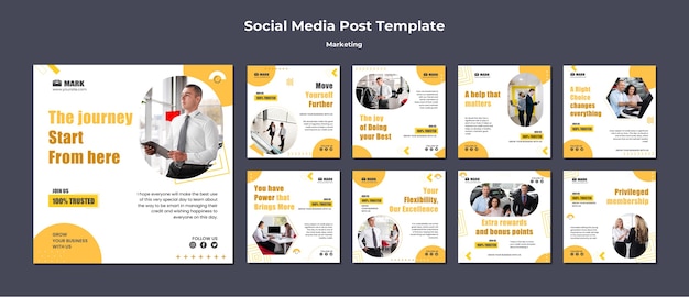 Flat design instagram posts marketing template