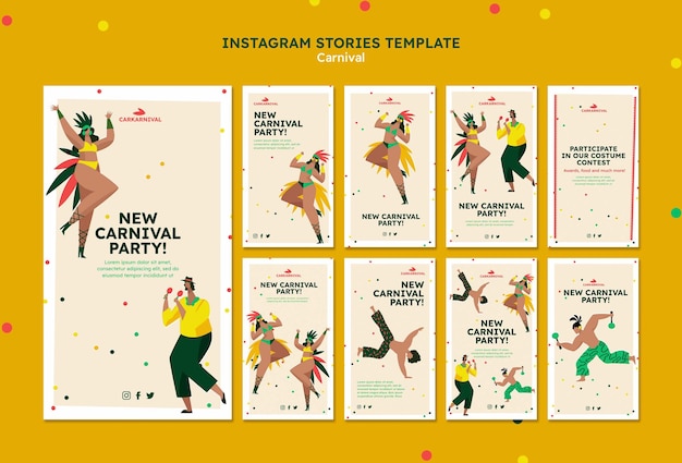 PSD gratuito modello di carnevale di storie di instagram di design piatto